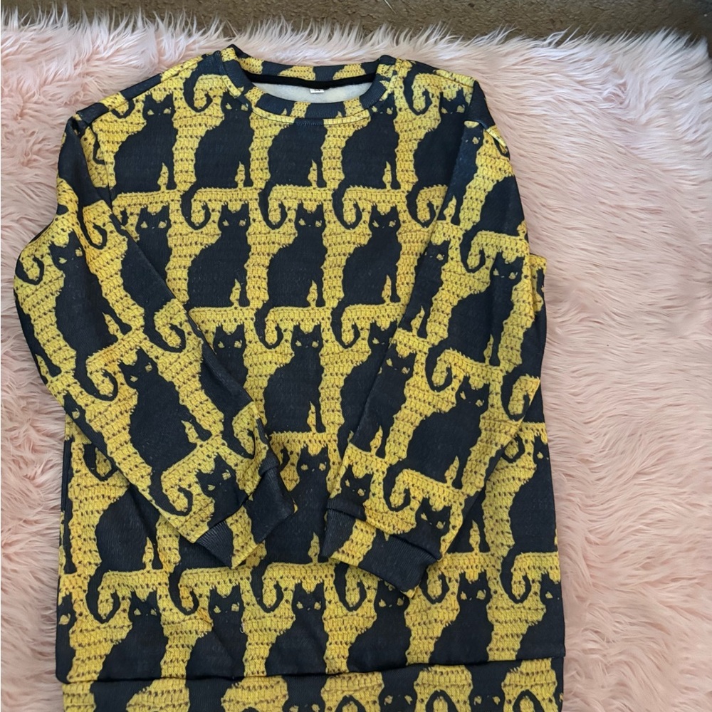 Yellow and Black Cat Pattern Sweater